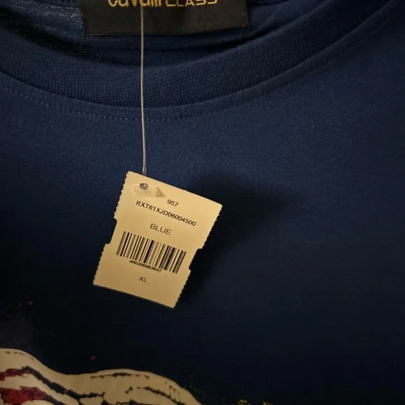 Cavalli Class Blue Short Sleeve Tee with Tiger Graphic - Picture 4 of 4